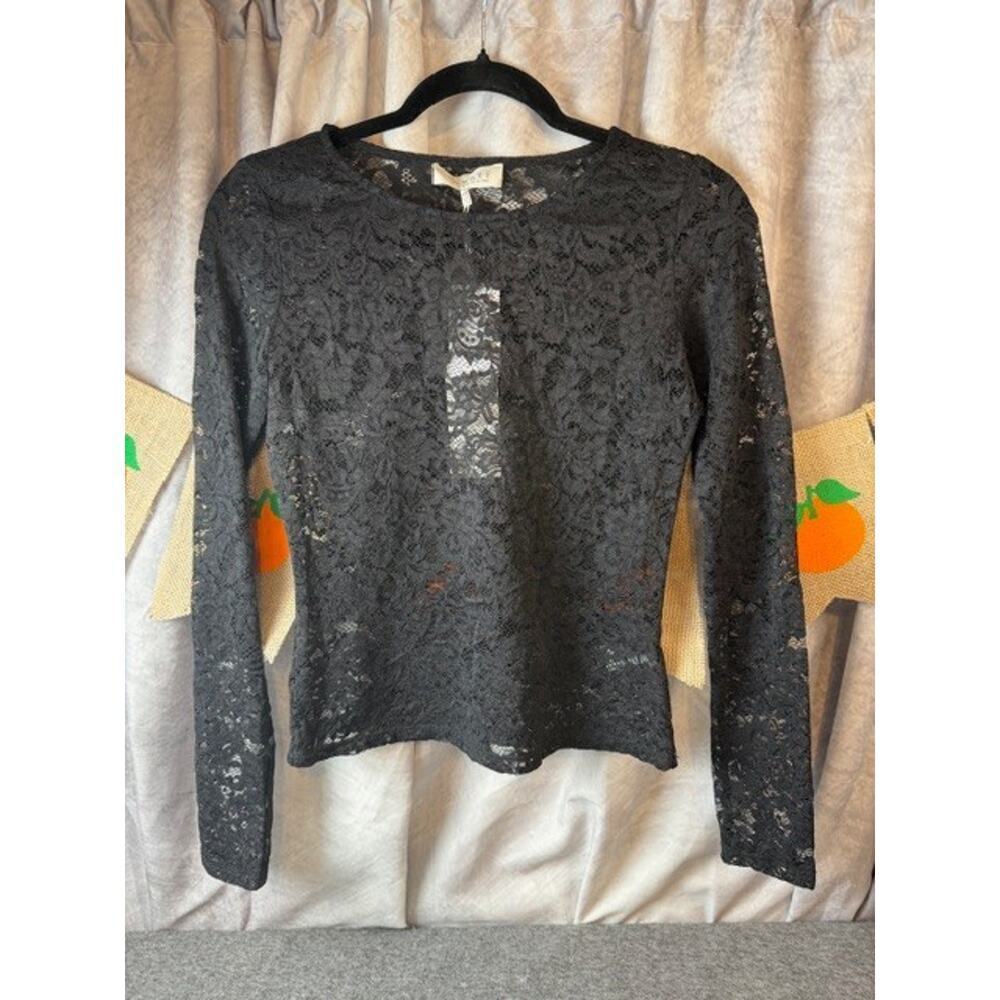 NWT WAYF Lace Long Sleeve Top Black Size XS - Picture 2 of 7